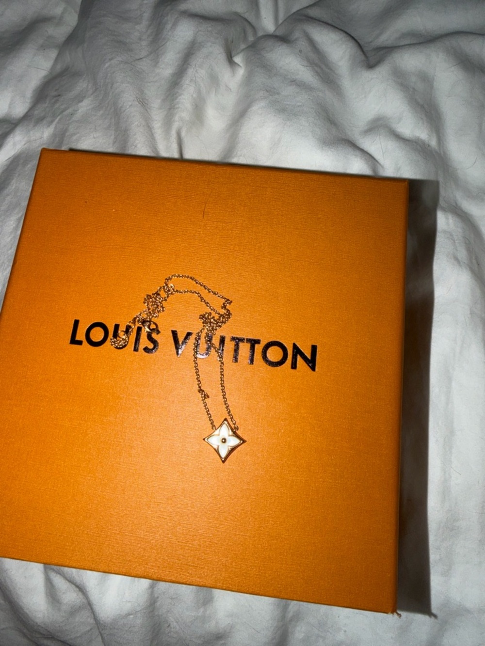 Louis Vuitton Gold Necklace with White Monogram Star Pendant